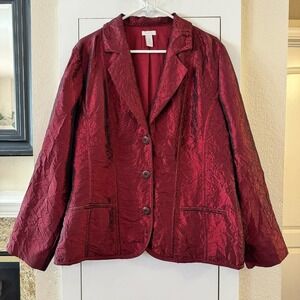 Chico's Crinkle Solid Razzie Red ADA Lightweight Blazer Size XL